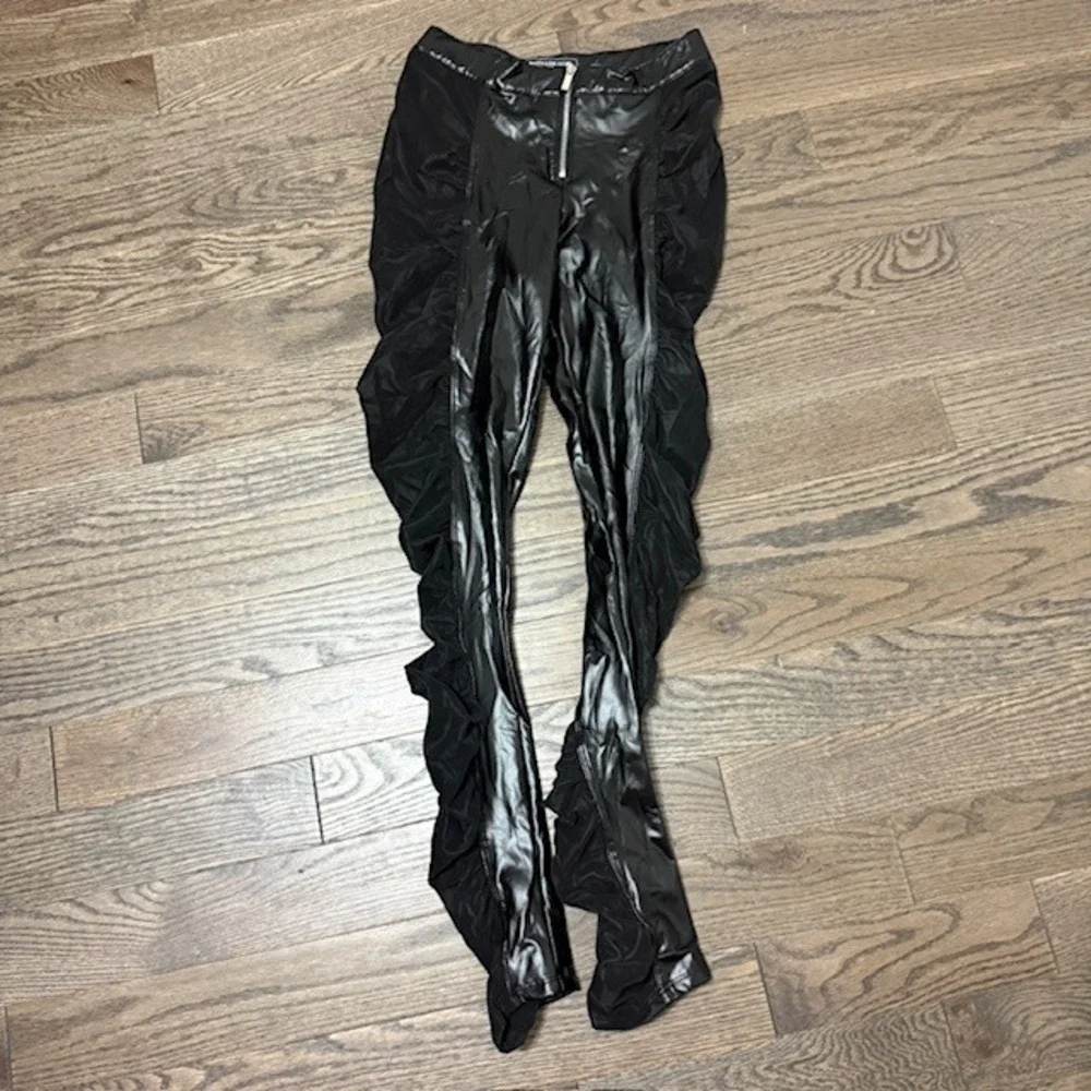 Maniere De Voir Black Vegan Leather Mesh Ruched Pants New See Measurements